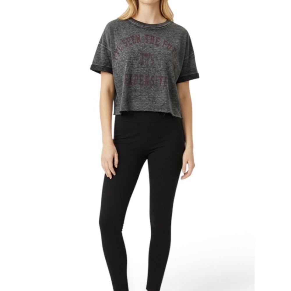 Recycled Karma Future Is Expensive Cropped Short Sleeve Sweatshirt Gray M